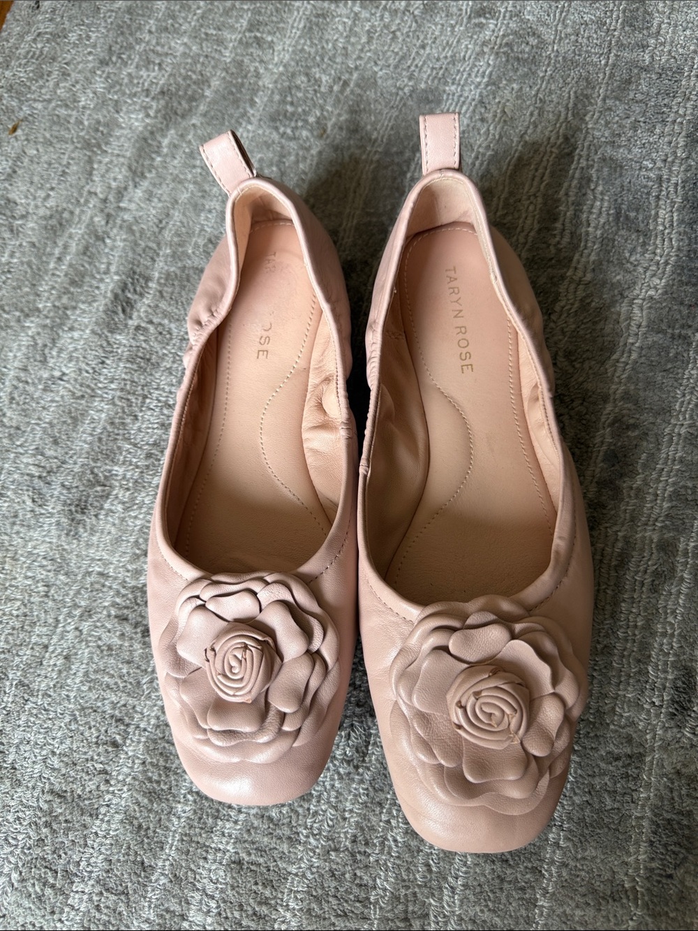 Taryn Rose Blush Pink Floral Appliqué Ballet Flats